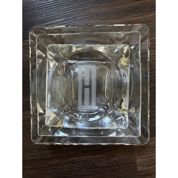 Vintage Glass MCM Mid-Century Nesting Square Etched Ashtray Set/3 Y2K 70s - Picture 1 of 7
